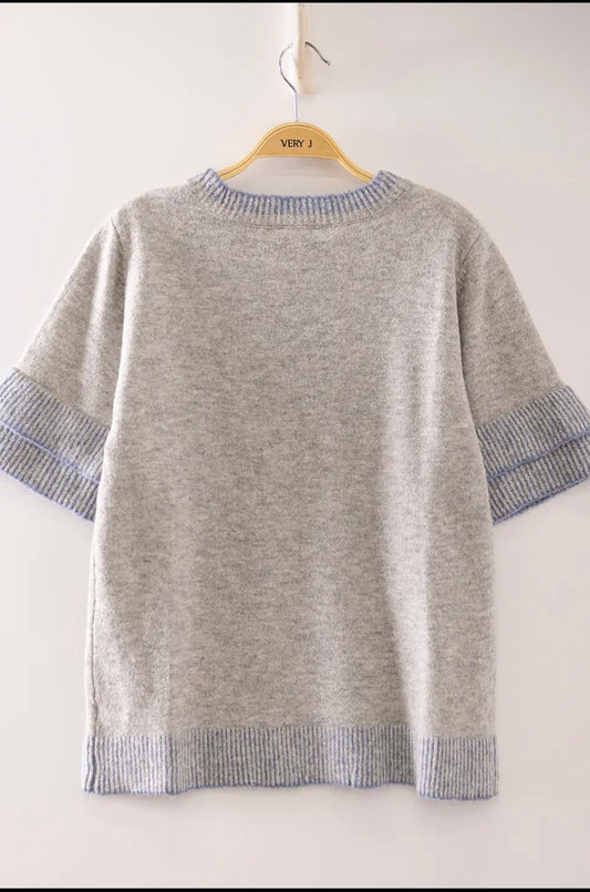 The Tessa Contrast Trim Sweater Tee 💙