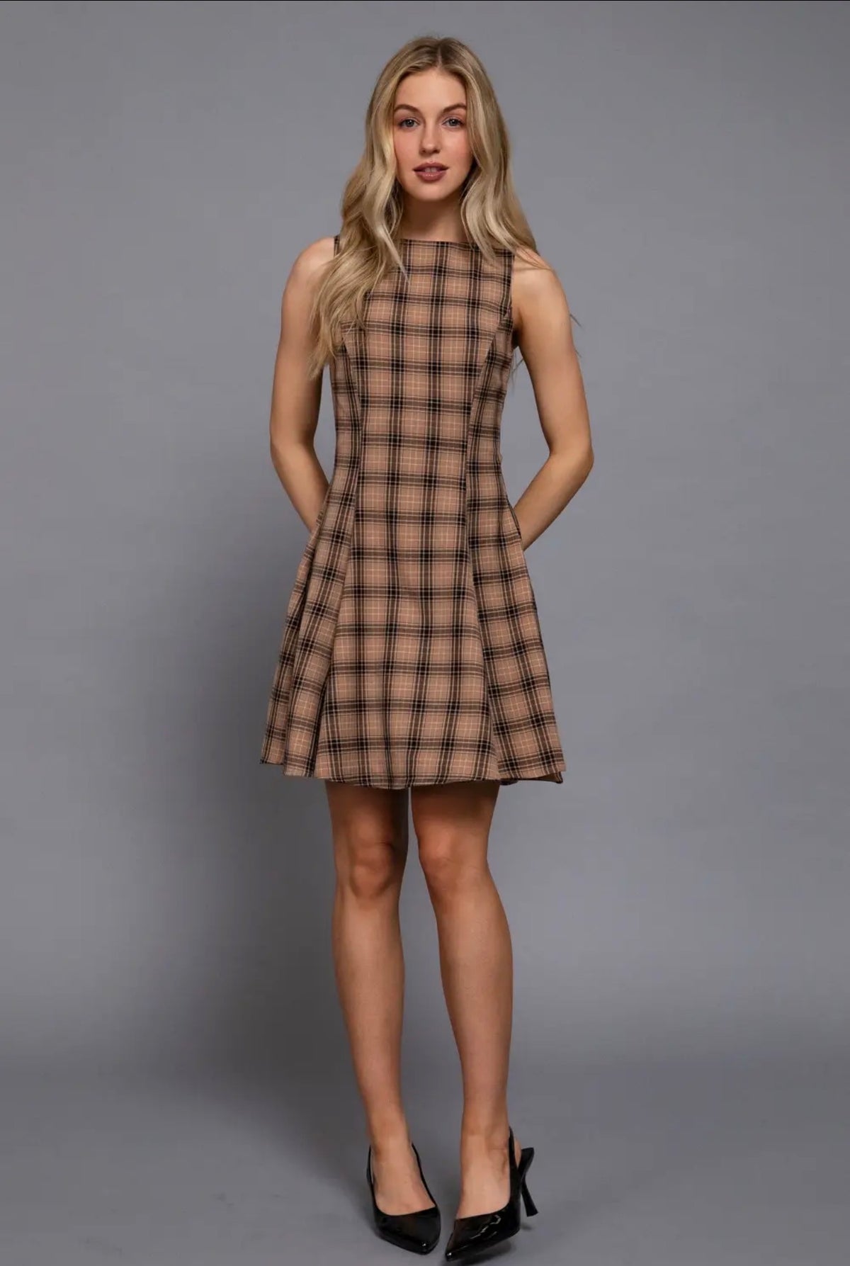 Sloane Khaki Plaid Swing Mini Dress