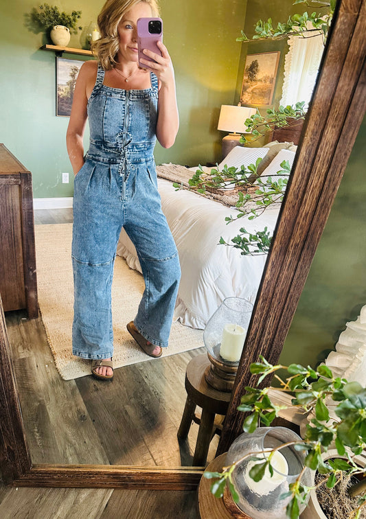 Denim Darling Open Back Jumpsuit