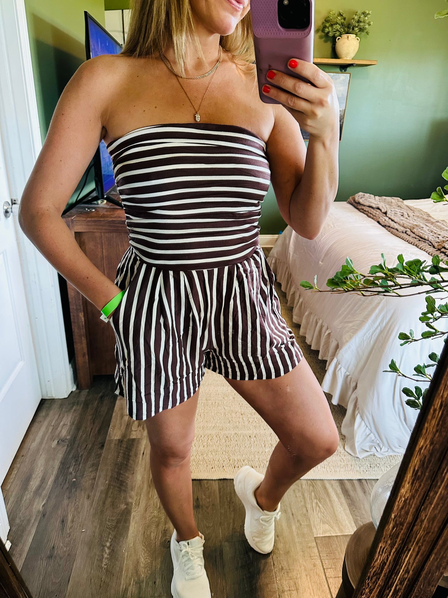Mocha Stripe Tube Romper
