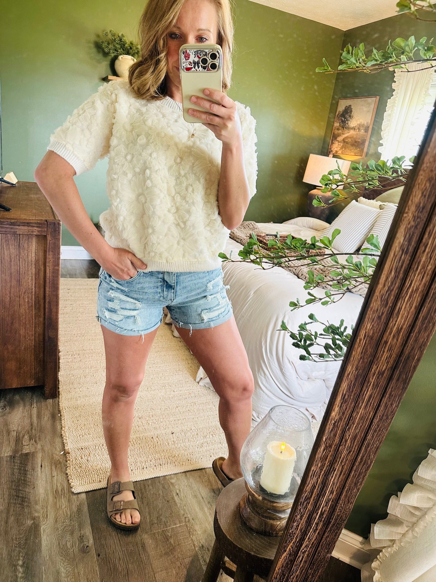 Ivory Bloom Textured Sweater
