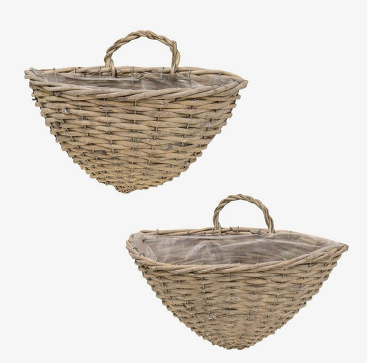 Whitewashed Nested Oval Wall Baskets (Set of 2)