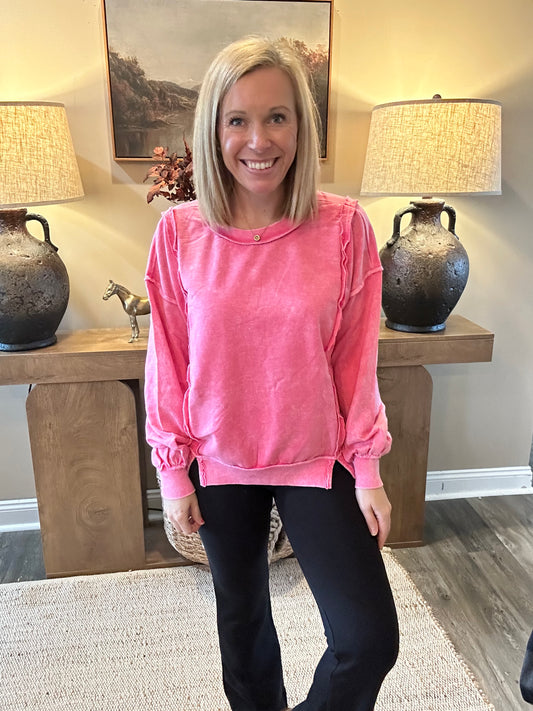 Greer Halo Snow Wash Exposed Seam Sweatshirt — Zenana