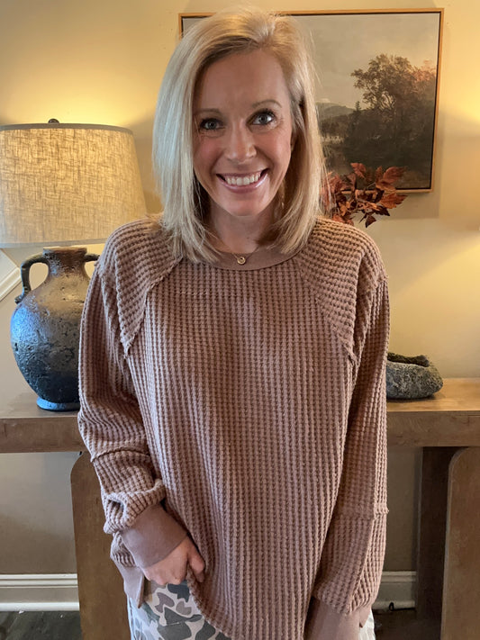 The Hallie Waffle Knit Pullover 🤎