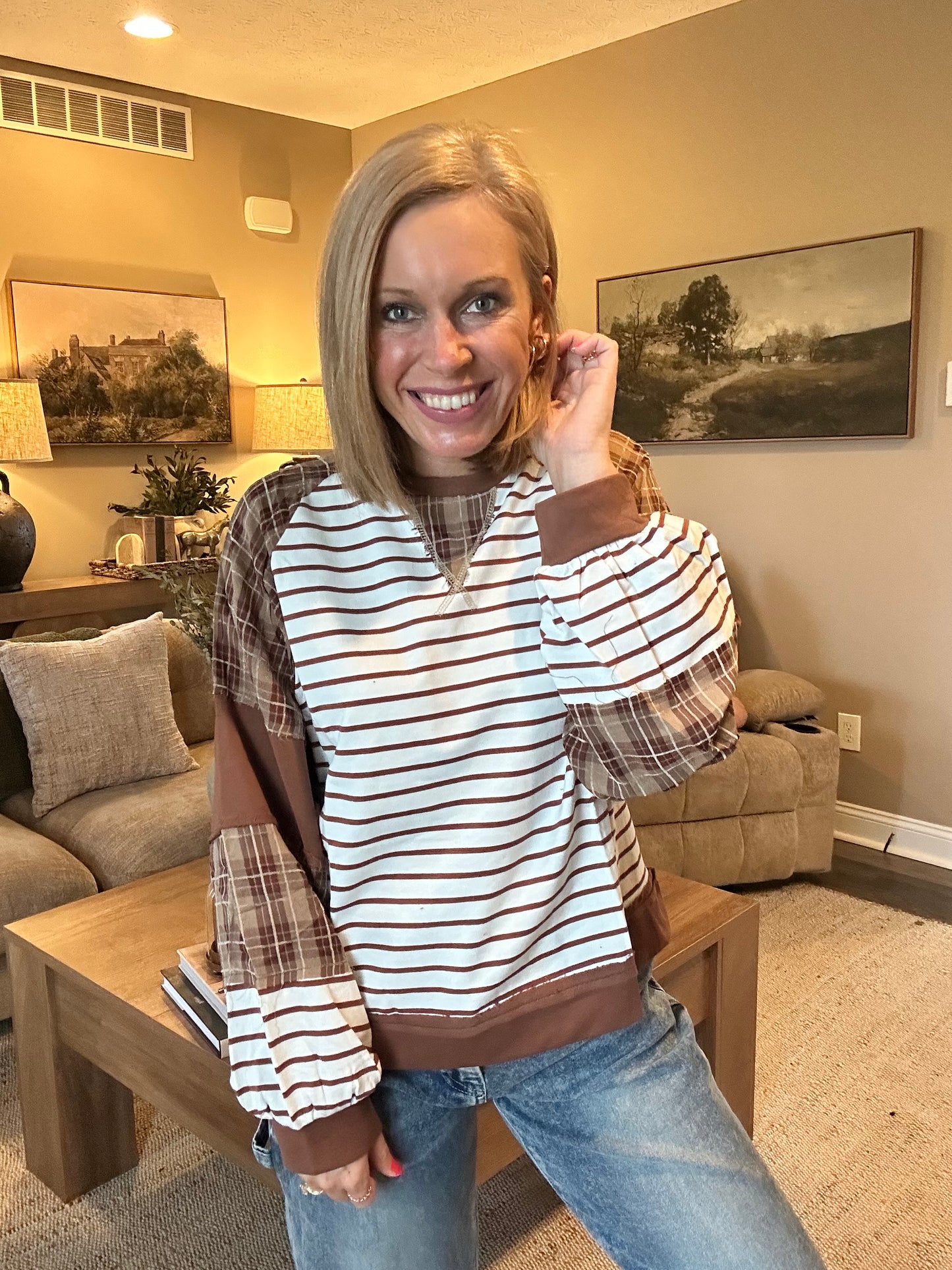The Maren Mixed Print Pullover 🤎