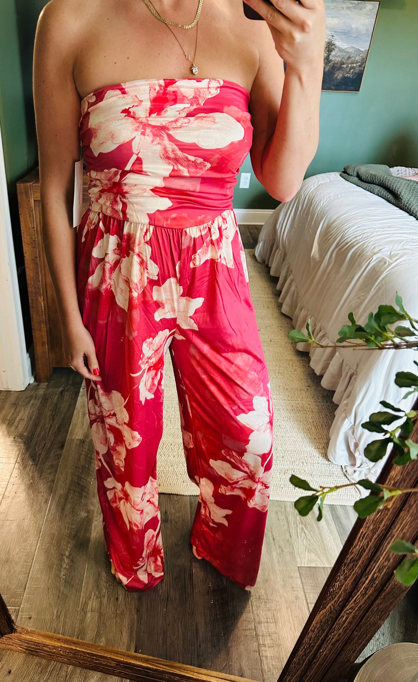 Tropical Sunset Strapless Jumpsuit