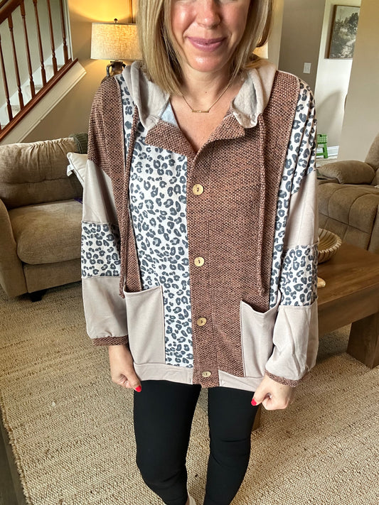 Maren Mixed Print Hooded Cardigan