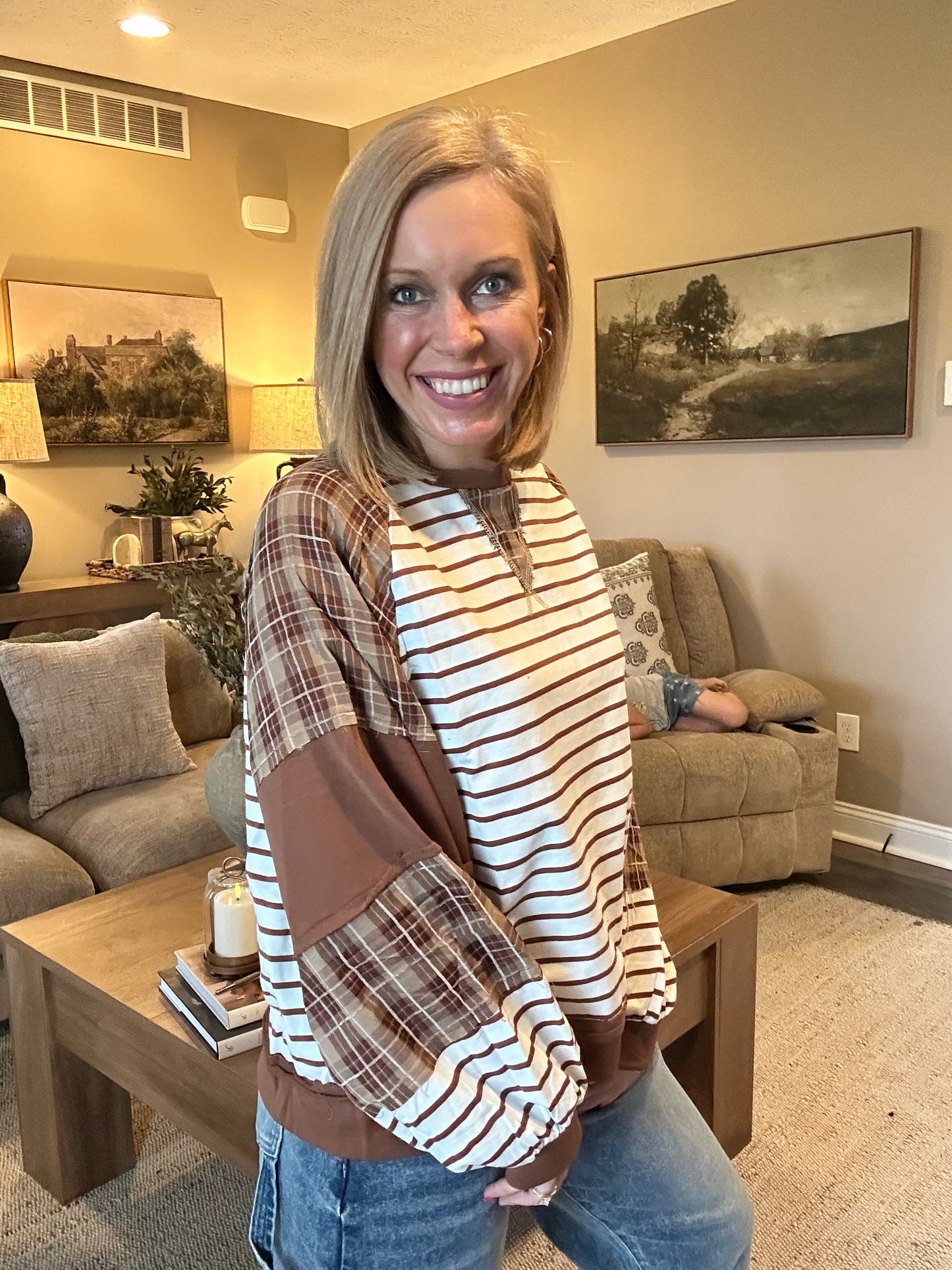 The Maren Mixed Print Pullover 🤎
