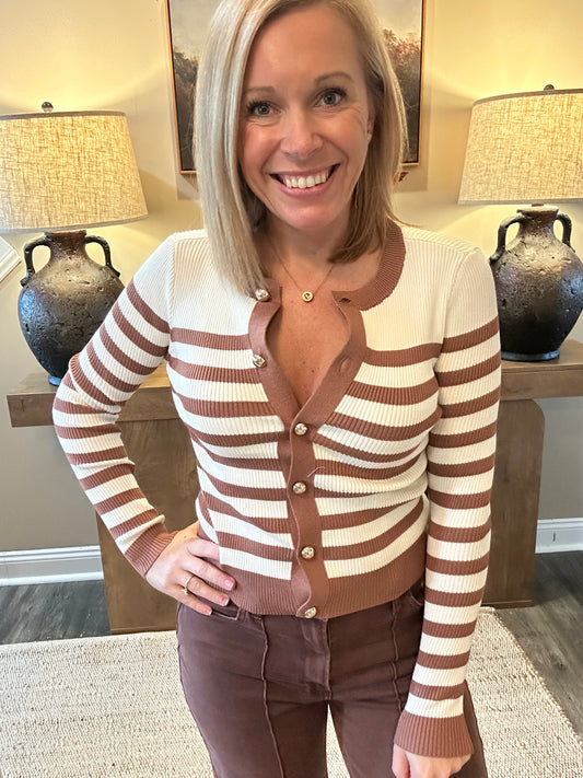 🤎 The Brielle Striped Button Cardigan