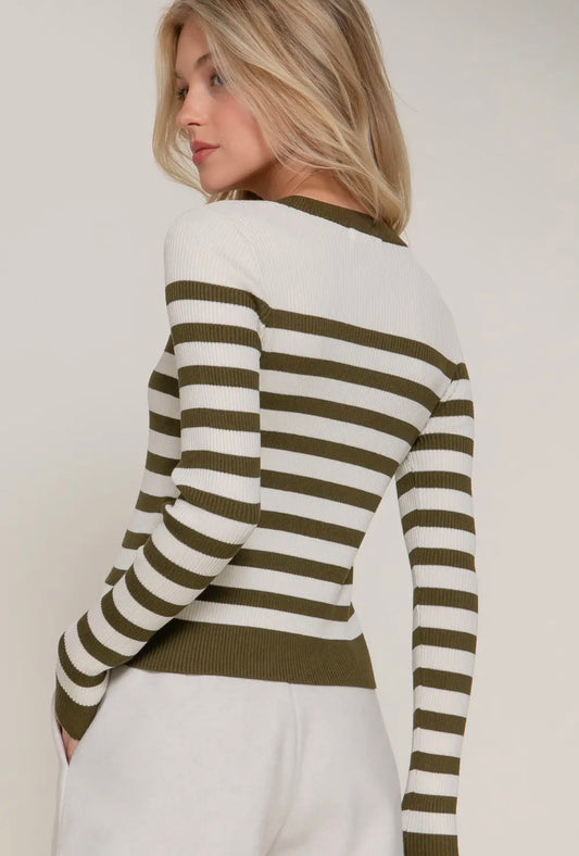 💚 The Hadley Striped Button Cardigan