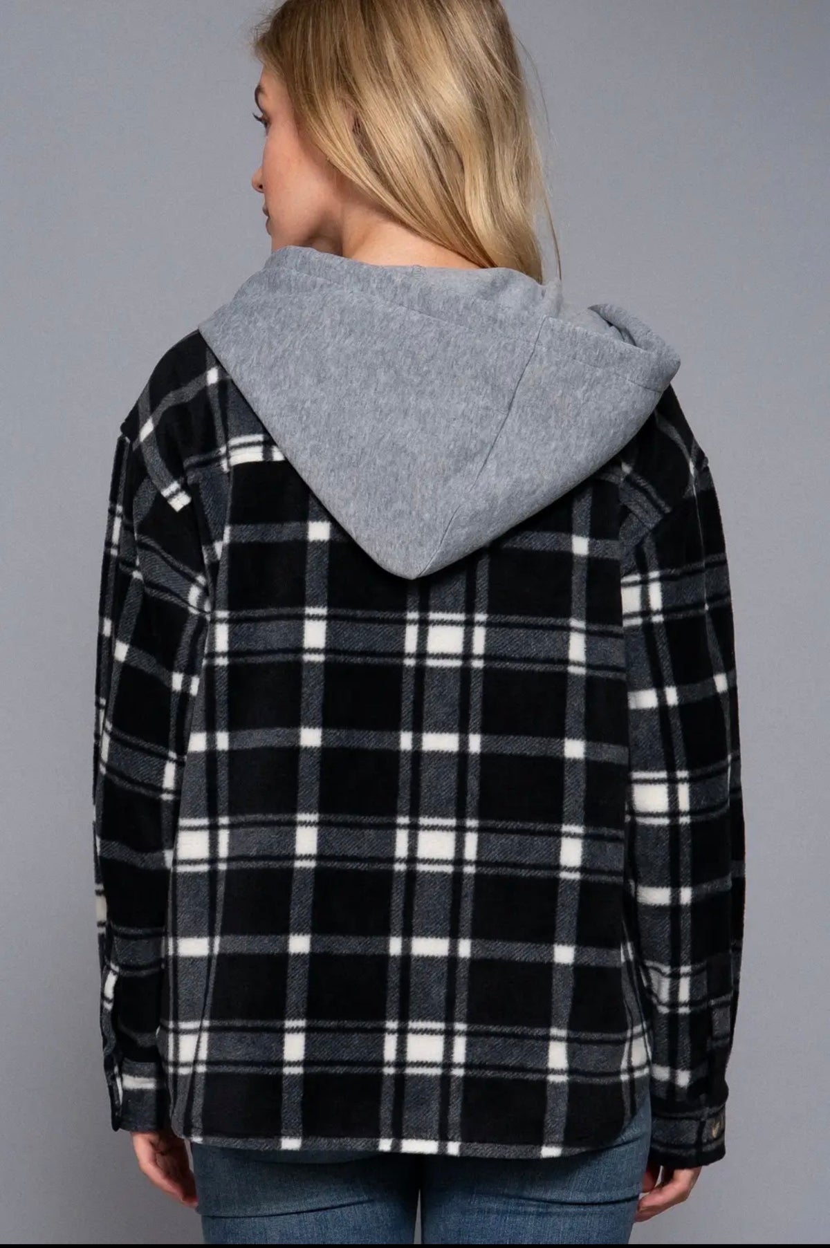 The Delaney Plaid Hooded Shacket – Black/Ivory 🖤