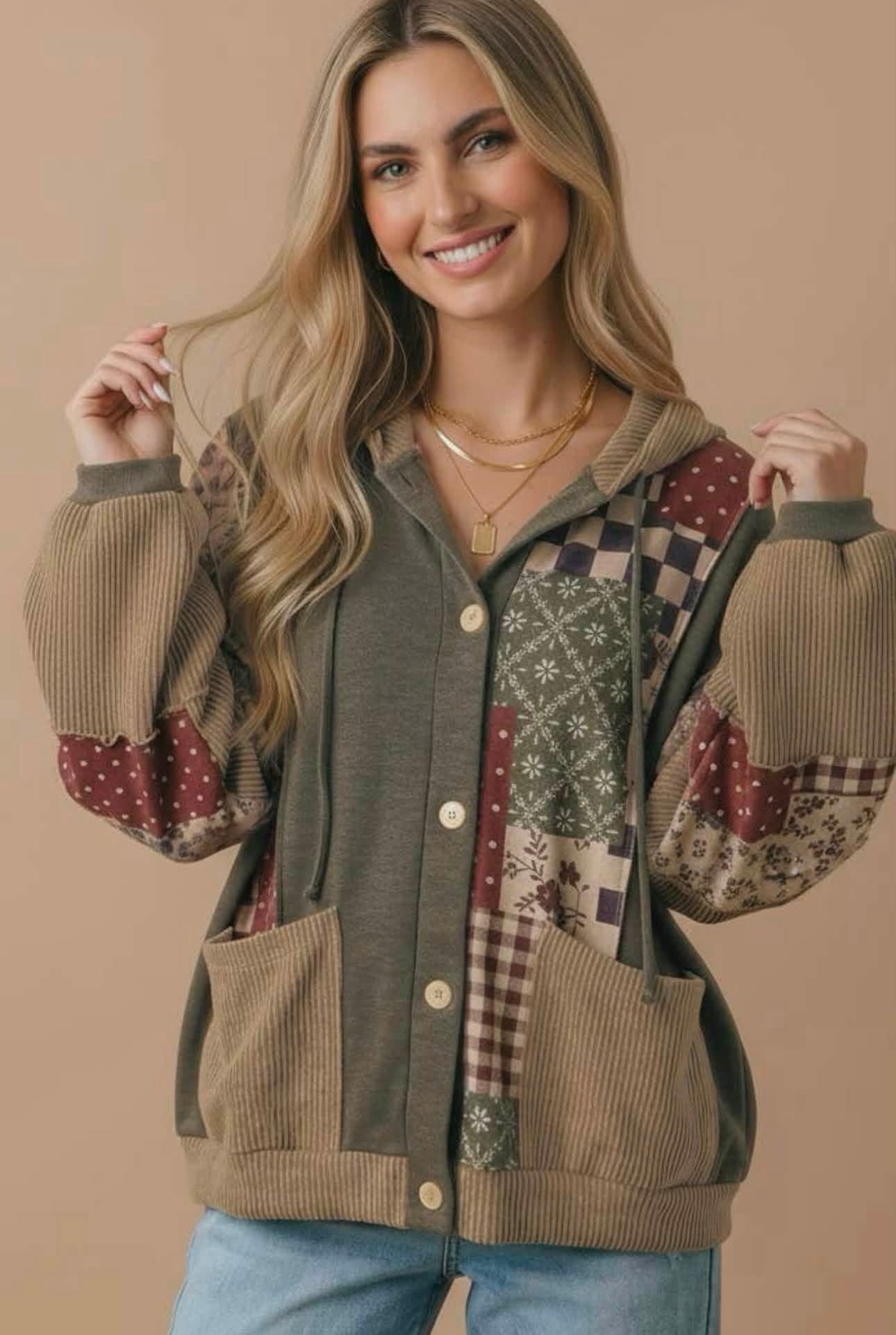 The Marlowe Patchwork Hooded Cardigan – Plus