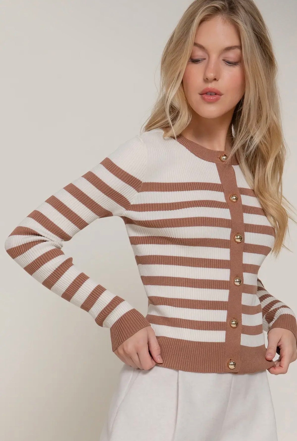 🤎 The Brielle Striped Button Cardigan