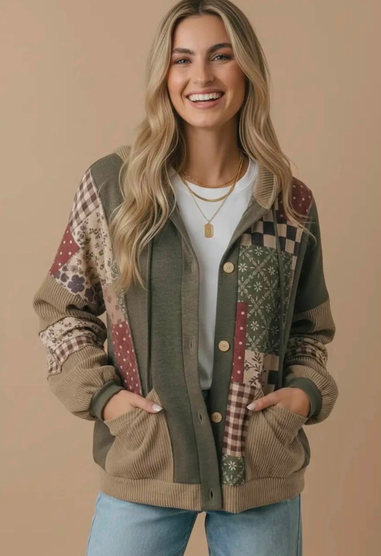 The Marlowe Patchwork Hooded Cardigan – Plus