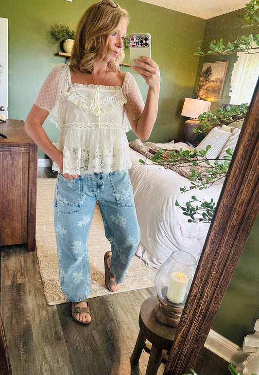 Cream & Lace Dream Peplum Top