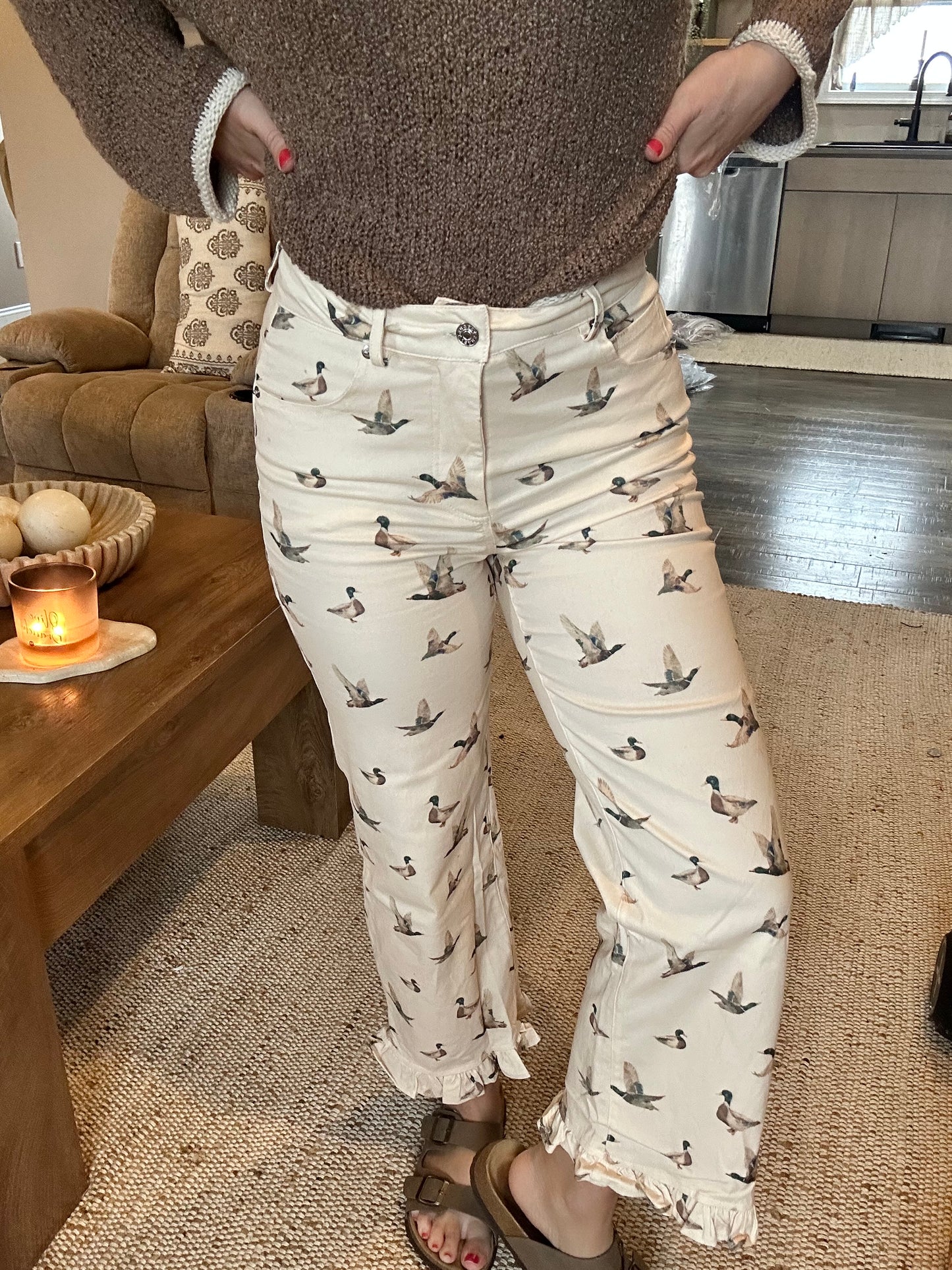 The Mallory Duck Print Ruffle Pants