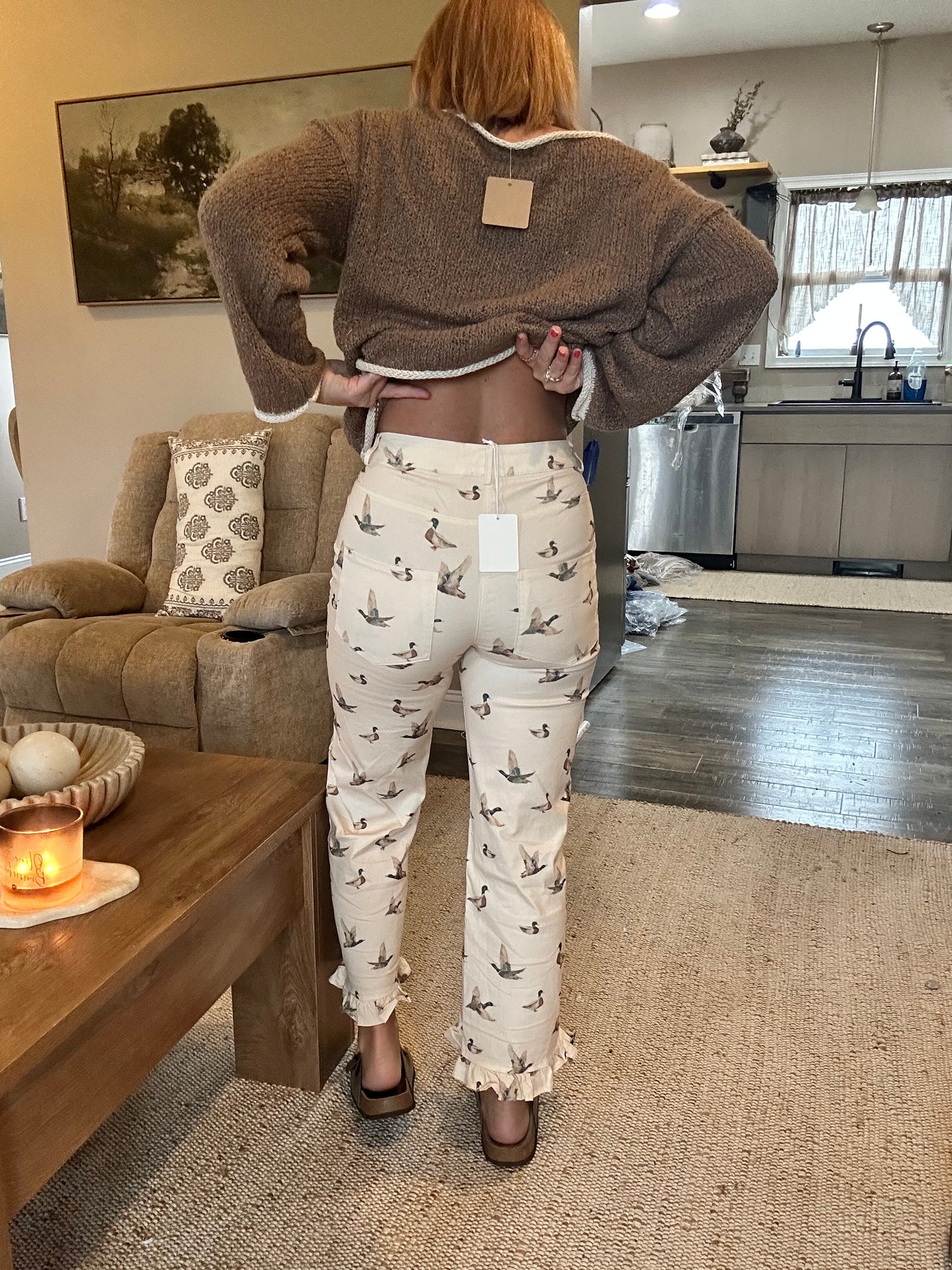 The Mallory Duck Print Ruffle Pants