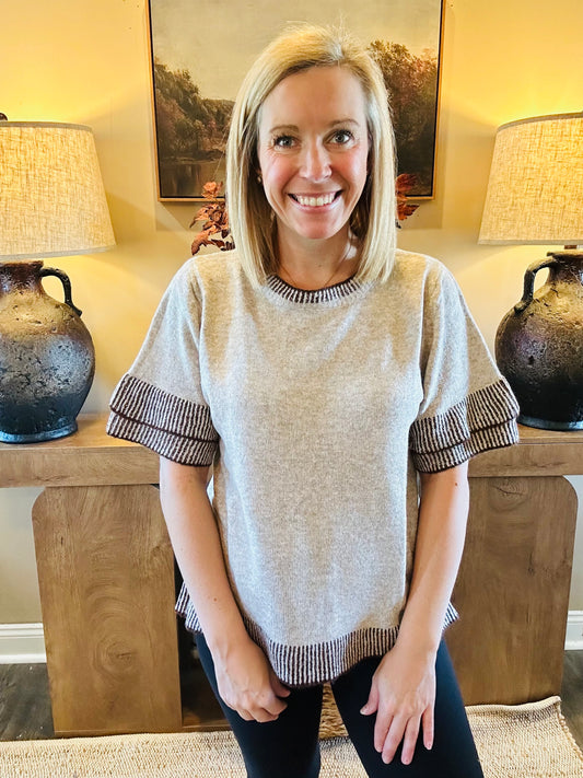 The Brielle Contrast Trim Sweater Tee 🤎