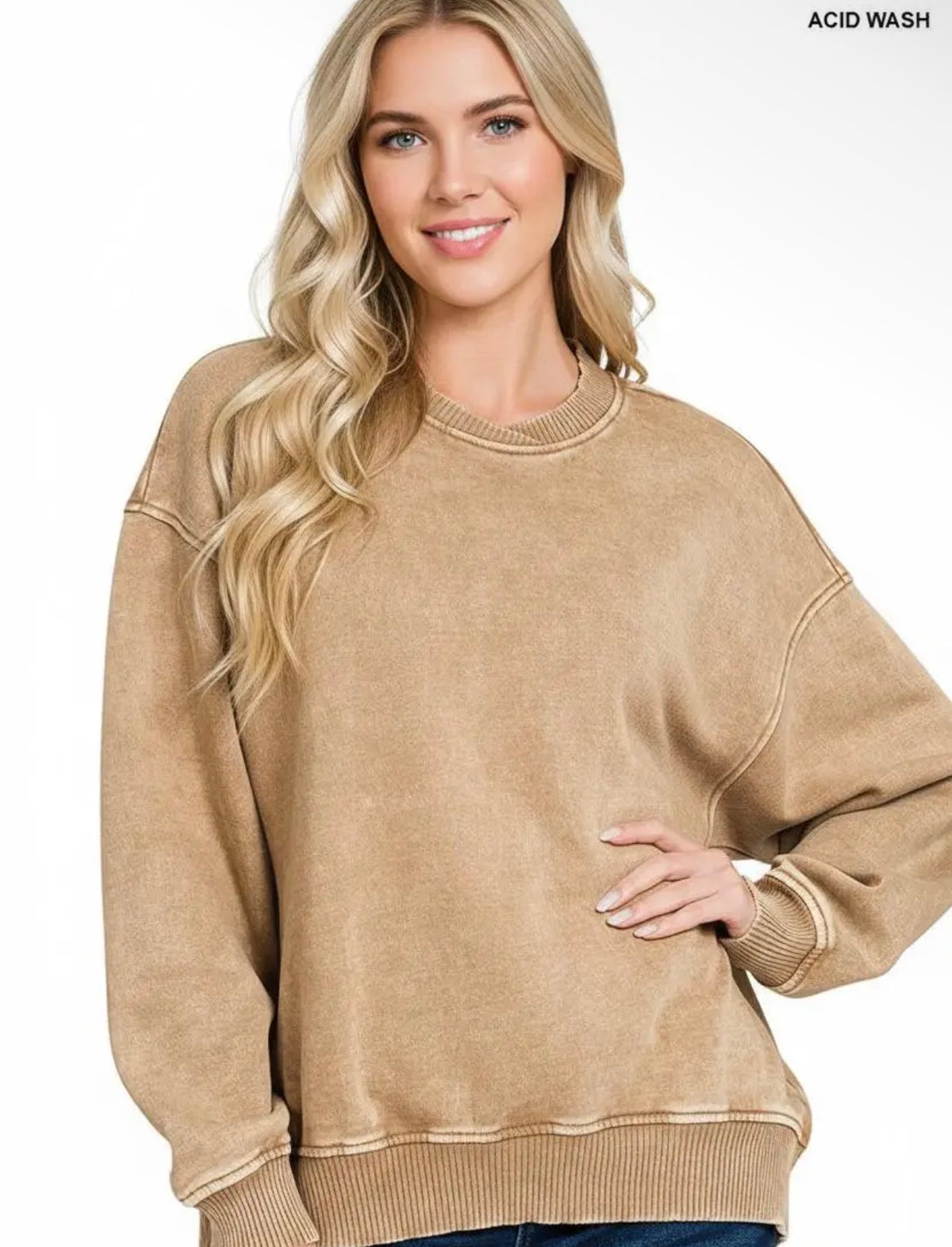 Presley Acid Wash Pullover — Zenana