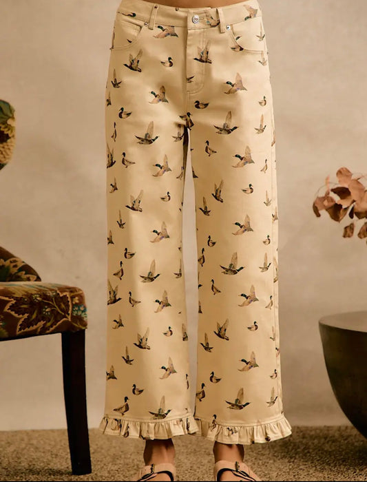The Mallory Duck Print Ruffle Pants