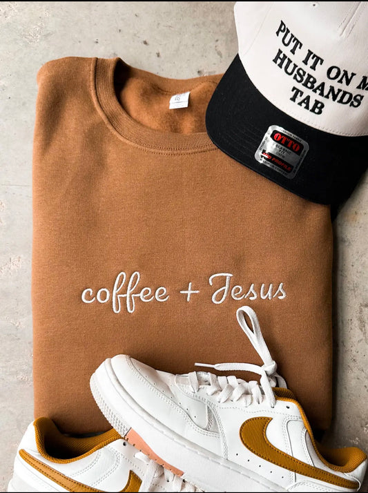 Coffee plus Jesus embroidered sweatshirt