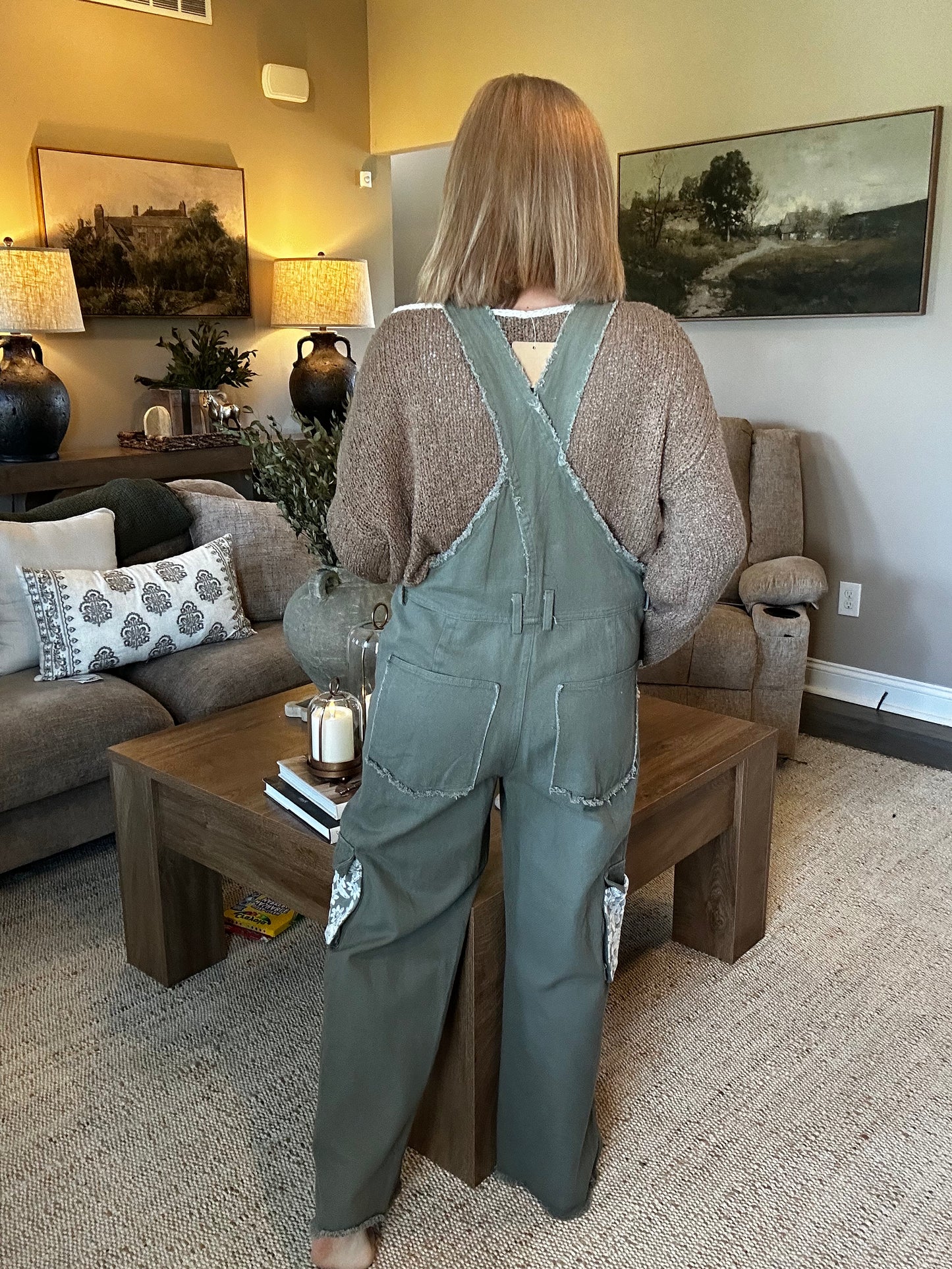 Olive Meadow Patchwork Overalls