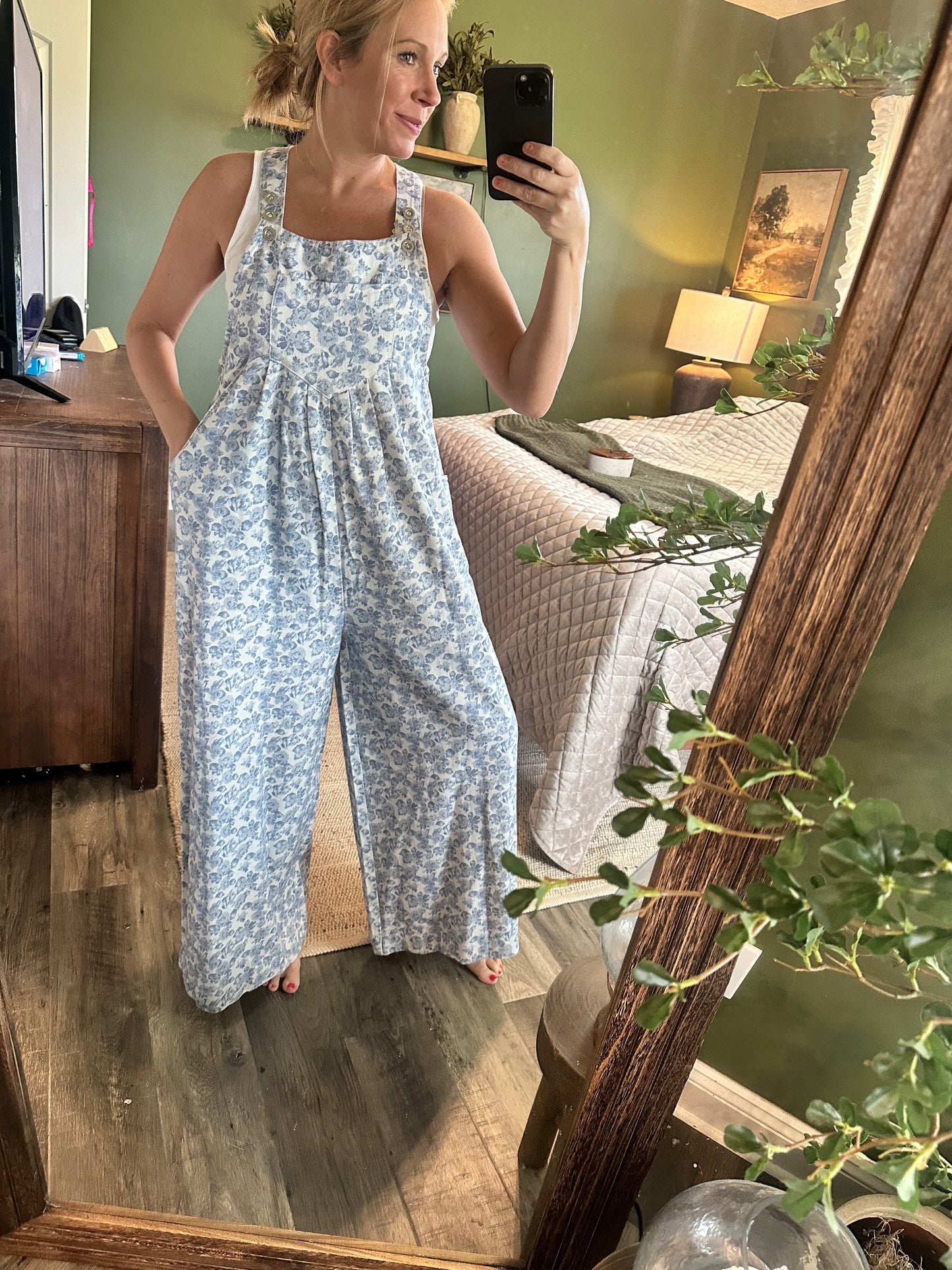 Autumn floral denim bibs