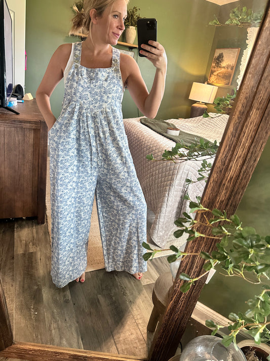 Autumn floral denim bibs