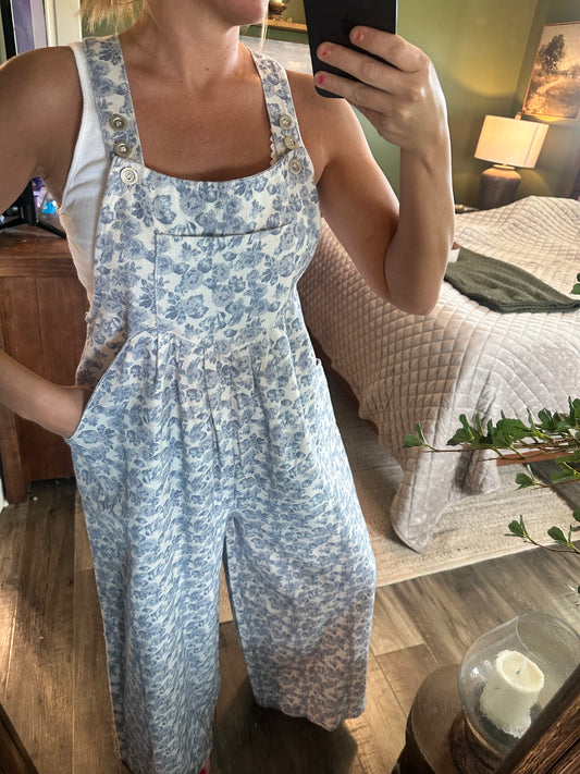 Autumn floral denim bibs