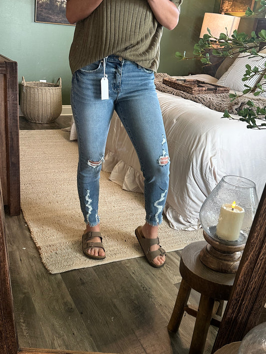 Frayed Edge Mid-Rise Skinny Jeans