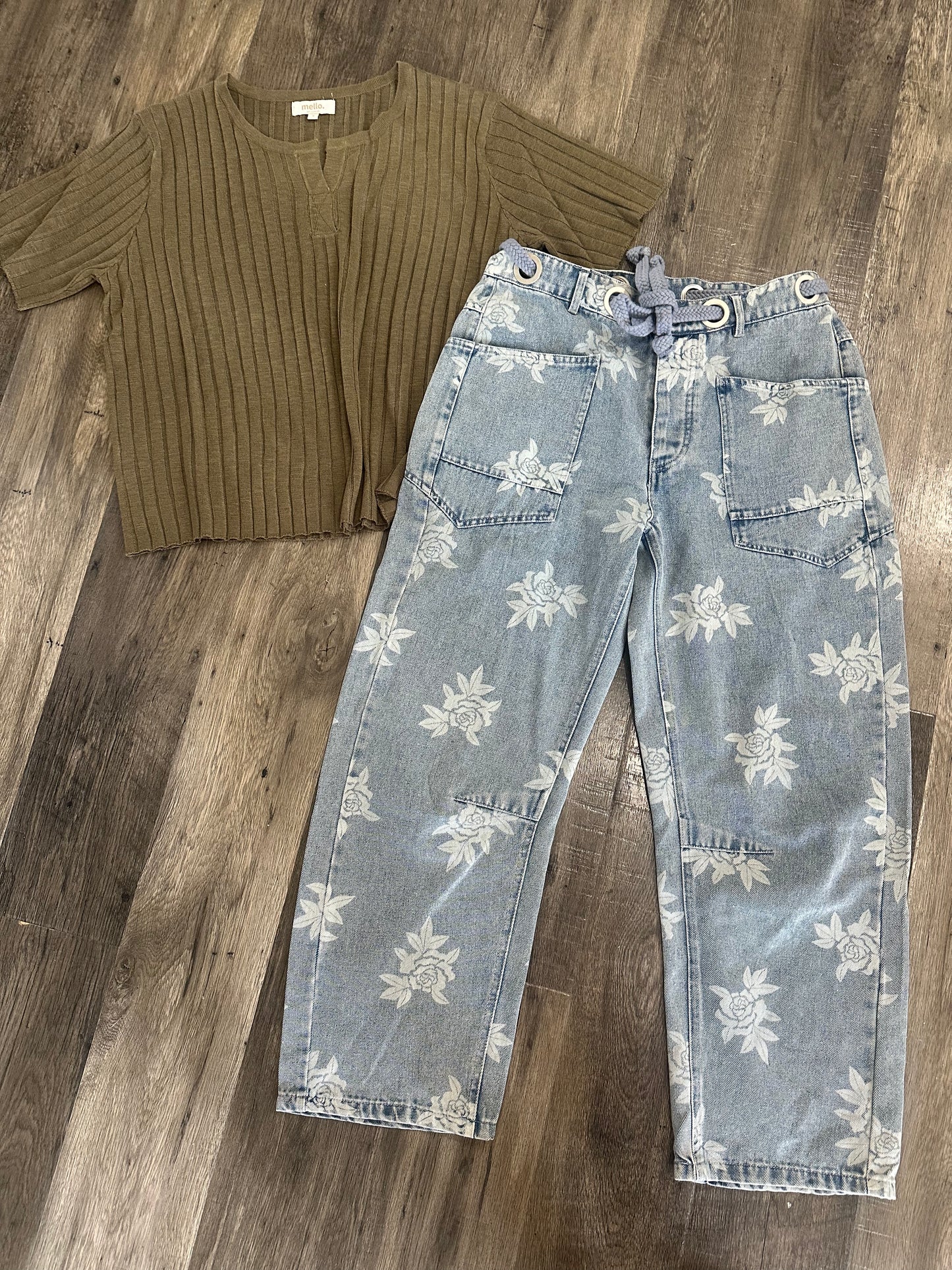 Olive Grove Floral Denim Set