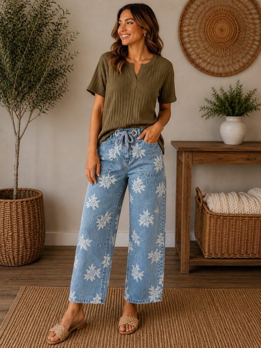 Olive Grove Floral Denim Set