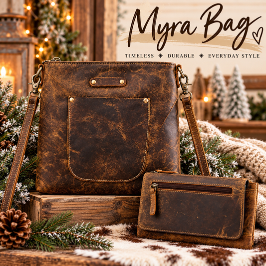 Myra Vintage Distressed Leather Purse & Wallet Set 🤎