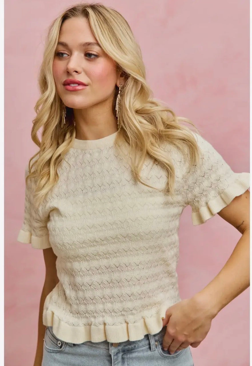 Cream Puff Pointelle Sweater Top