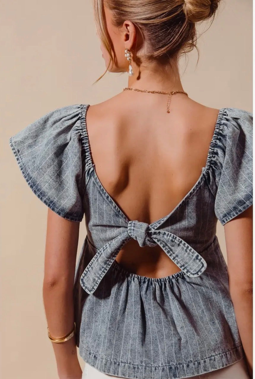 💙 Sweet Escape Denim Babydoll Top