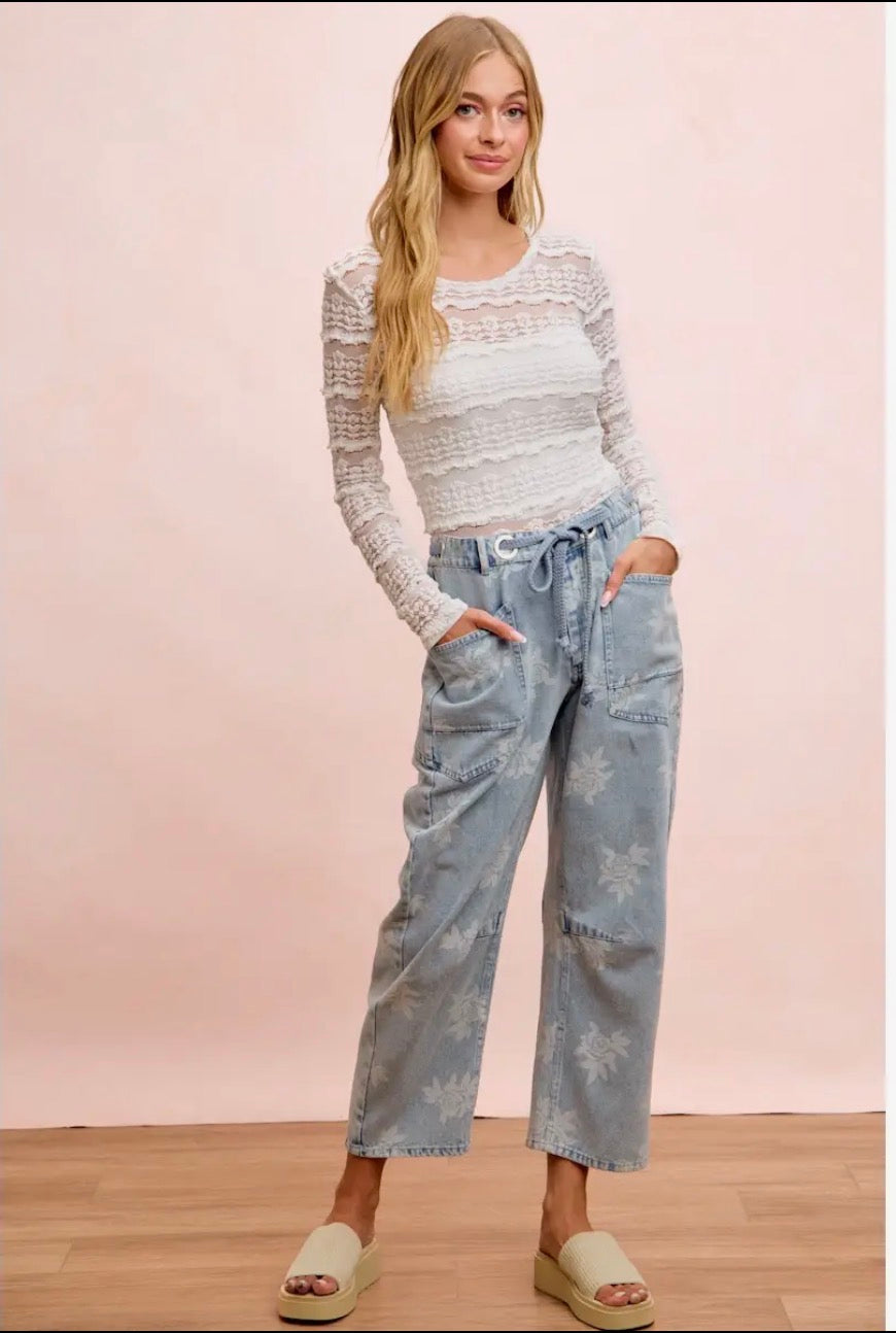 🌸 Bloom & Breeze Floral Denim Pants