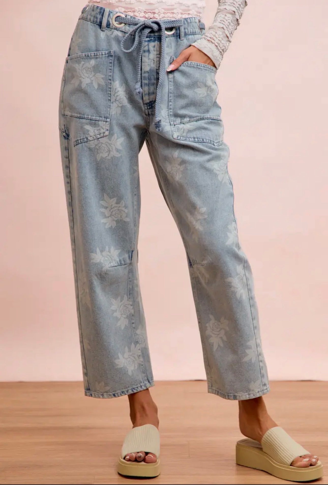 🌸 Bloom & Breeze Floral Denim Pants