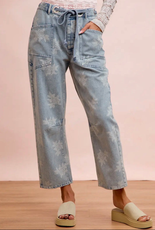 🌸 Bloom & Breeze Floral Denim Pants