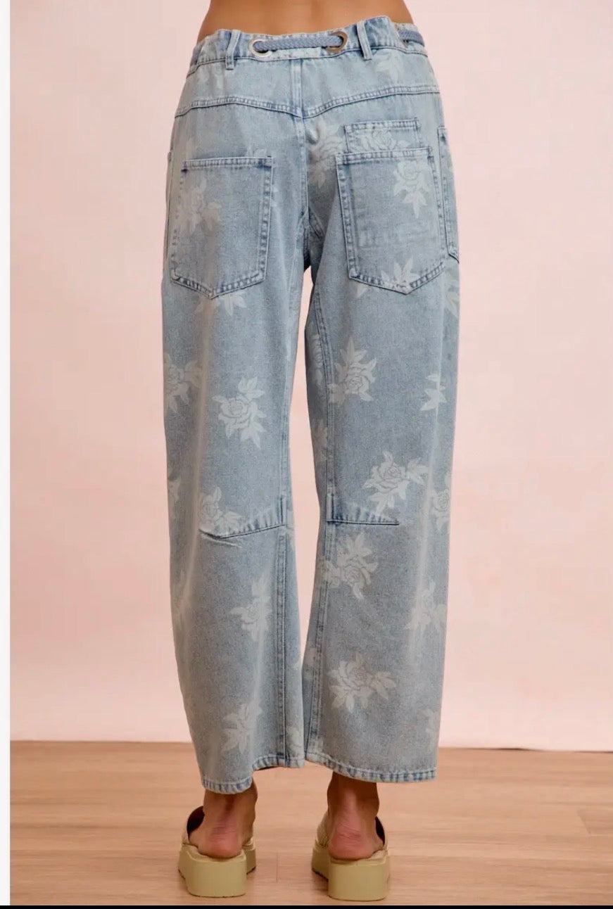 🌸 Bloom & Breeze Floral Denim Pants