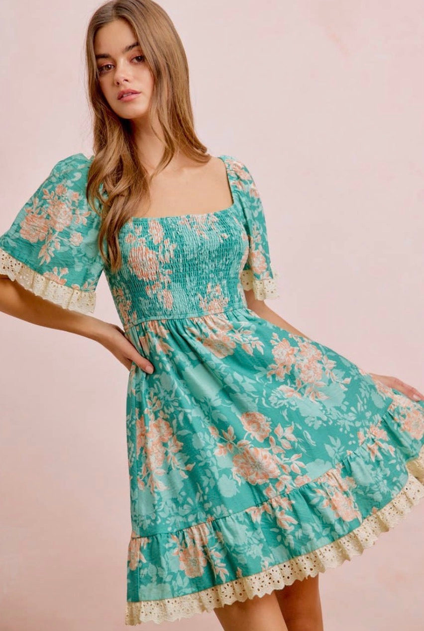 Jade Bloom Smocked Dress