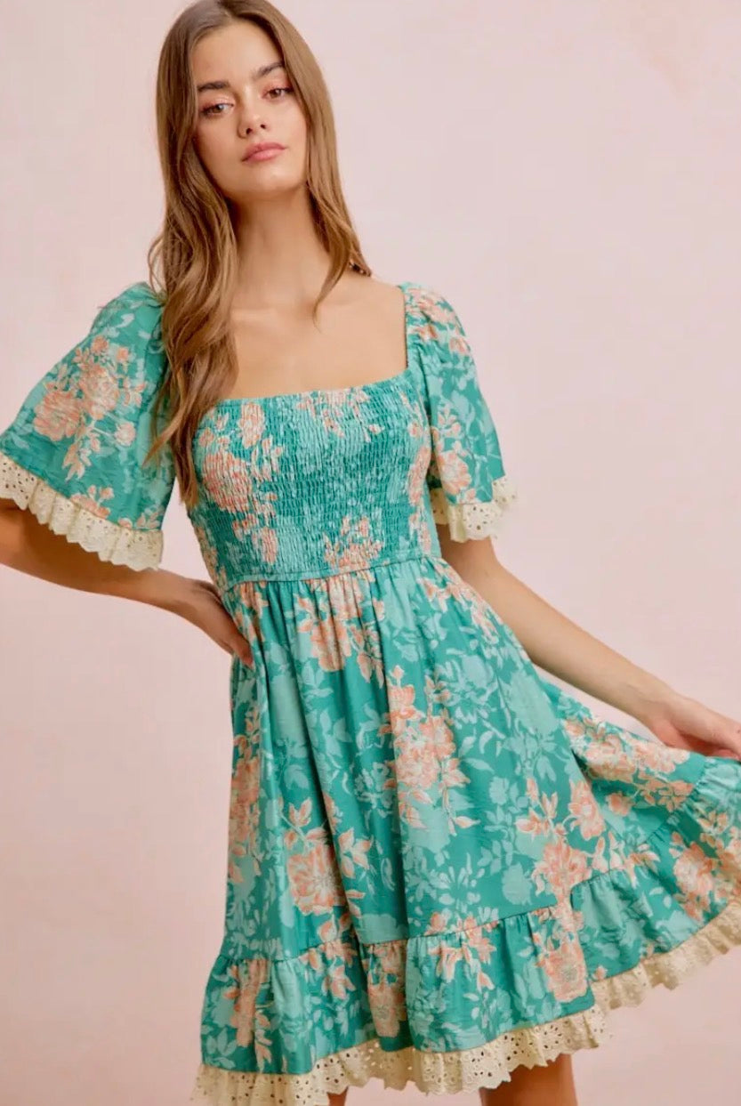 Jade Bloom Smocked Dress