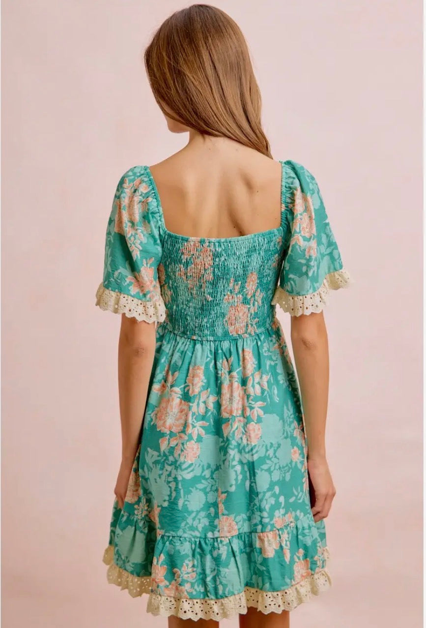 Jade Bloom Smocked Dress