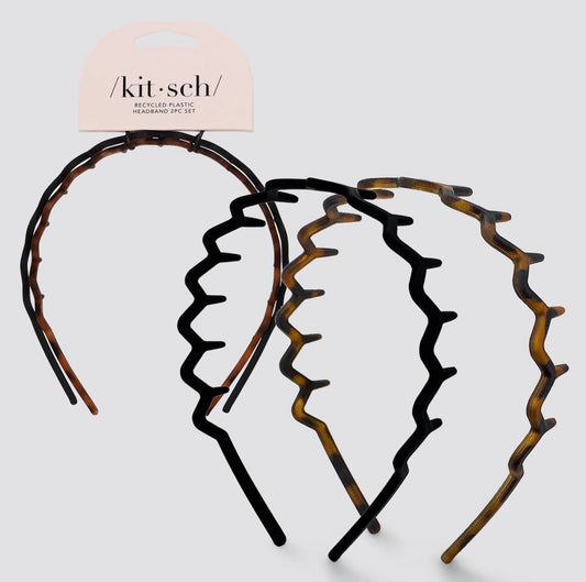Kitsch Zig Zag Headband Set – Black & Tortoise 2 pack