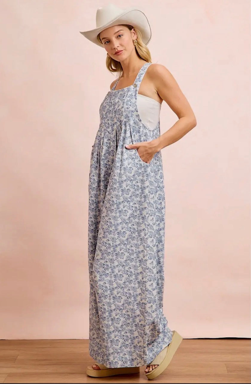 Blue Blossom Wide Leg Overalls 🌸💙