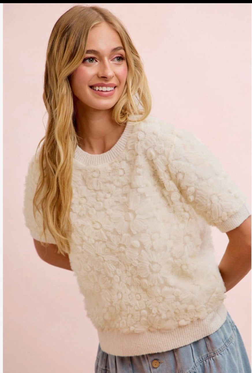 Ivory Bloom Textured Sweater