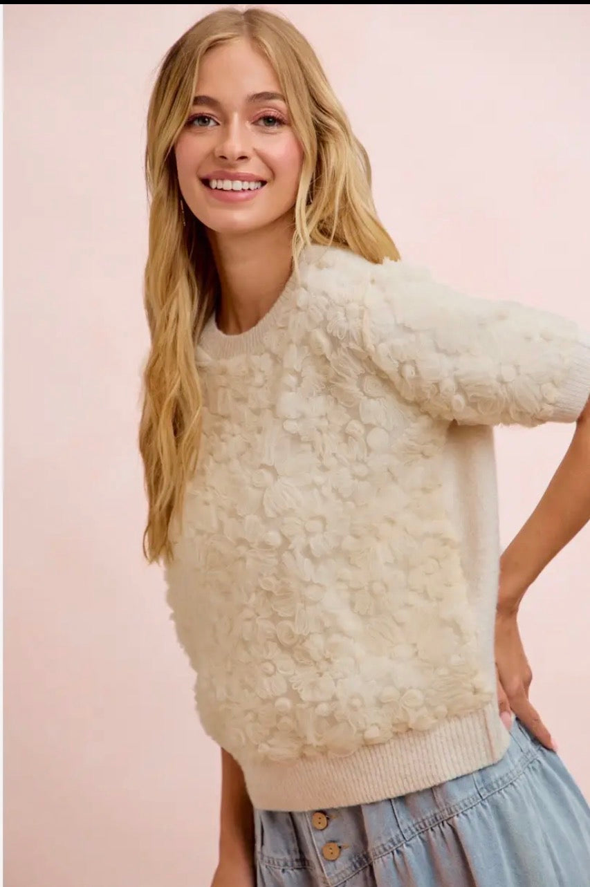 Ivory Bloom Textured Sweater