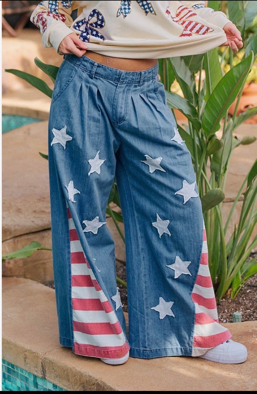 🇺🇸 Stars & Stripes Wide Leg Denim Pants 🇺🇸