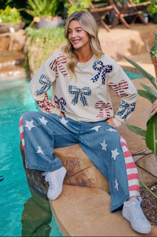 🇺🇸 Stars & Stripes Wide Leg Denim Pants 🇺🇸