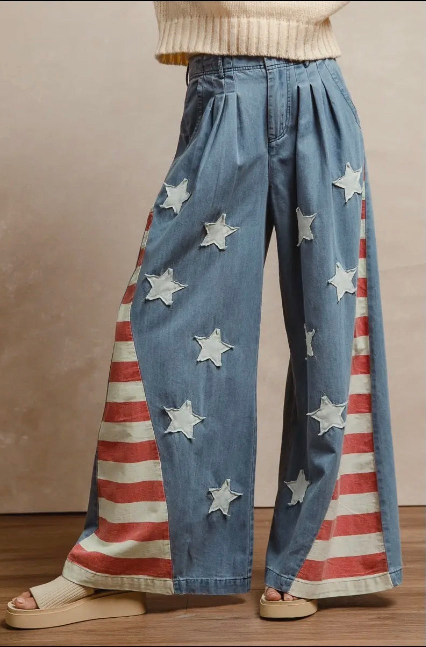 🇺🇸 Stars & Stripes Wide Leg Denim Pants 🇺🇸