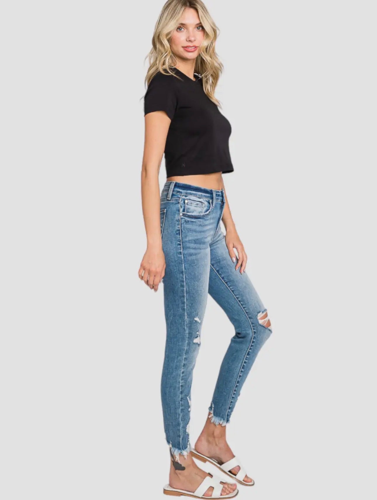 Frayed Edge Mid-Rise Skinny Jeans